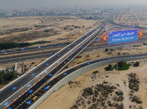 an image of smooth traffic flow on the bridge linking Al Manama and Al Meydan Streets