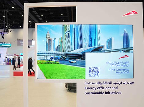 an image of a screen  in WETEX 2021 showing the 6th Sustainability Report 2020
