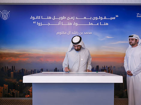 an image of His Highness Sheikh Mohammed bin Rashid Al Maktoum, approving the 'Tasreef' project.