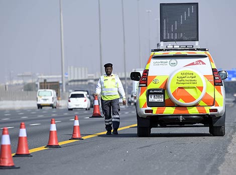 an image of the Vehicles of Traffic Incidents Management Unit have a key role in the smooth flow of traffic