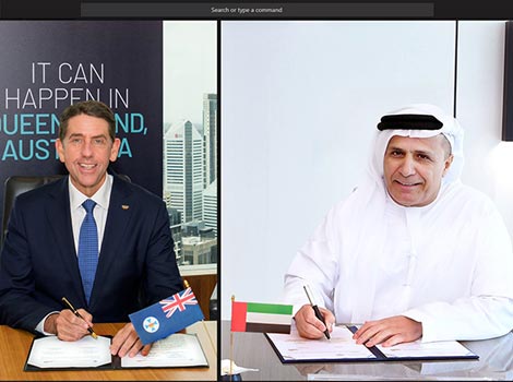 an image of Al Tayer and Cameron remotely signed the MoU