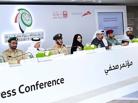 an image of the press conference for the Traffic Movement Management Plan for the New Year’s Event held by RTA, Dubai Police, Dubai Events Security Committee and Emaar.  