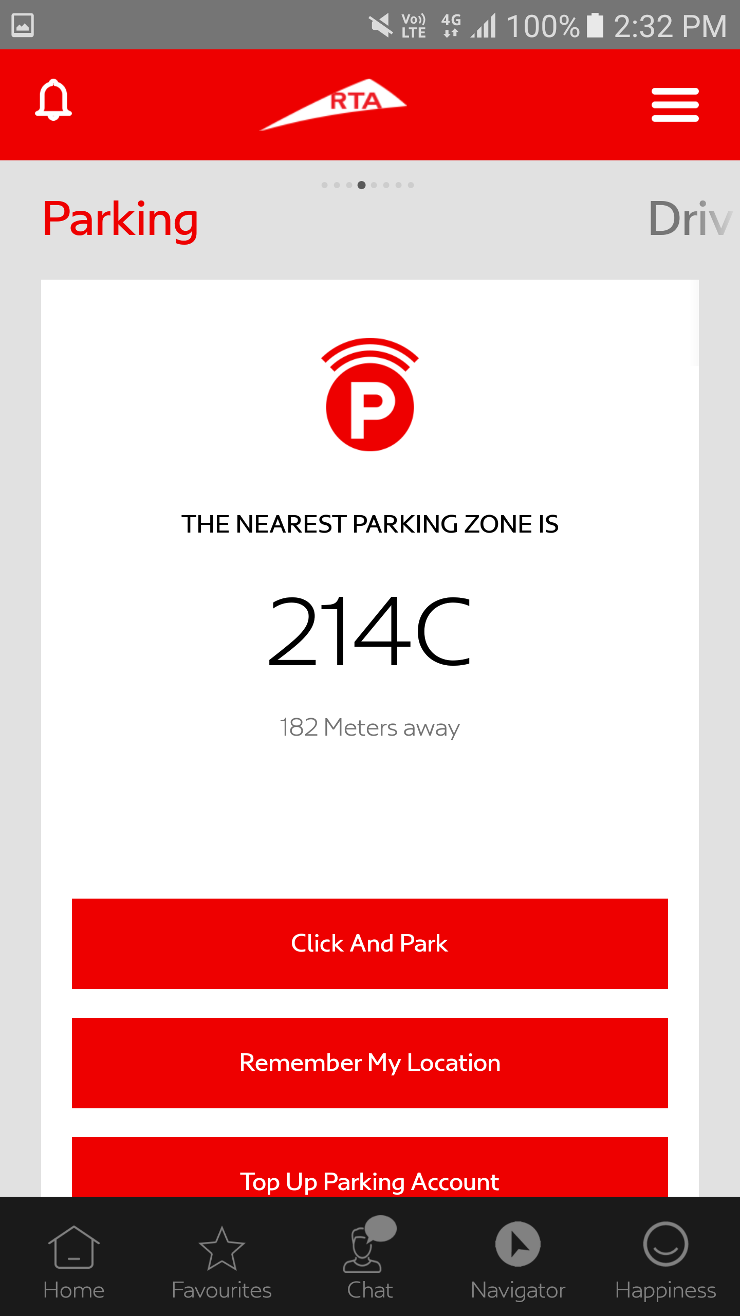 RTA Dubai App parking screen